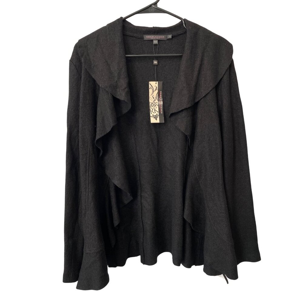 Vintage 90s Robert Kitchen Cardigan Sweater Size 8 Wool Black Deadstock NEW